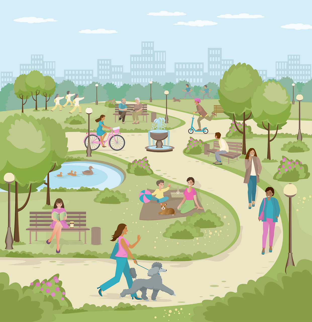 drawing of park scene