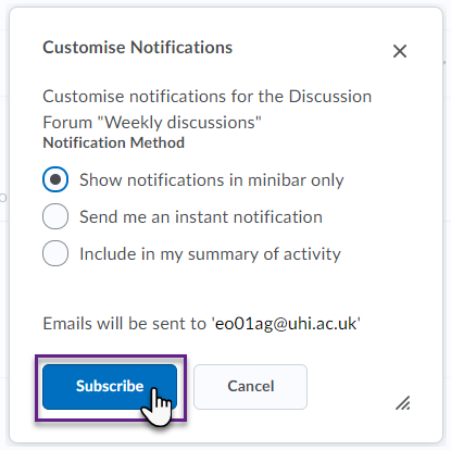 Notification options