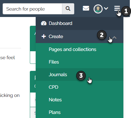 Selecting Journals from the create tab