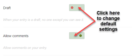 Drafting and commenting default settings check boxes