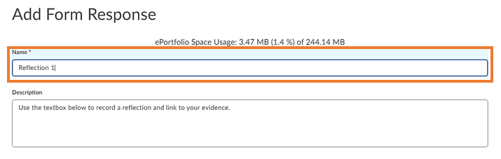 Top of form with option to customise the name of the form response 