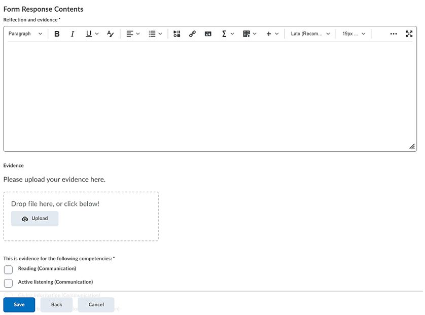 Form components to be completed by the student