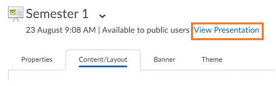 View Presentation link in the presentation edit mode