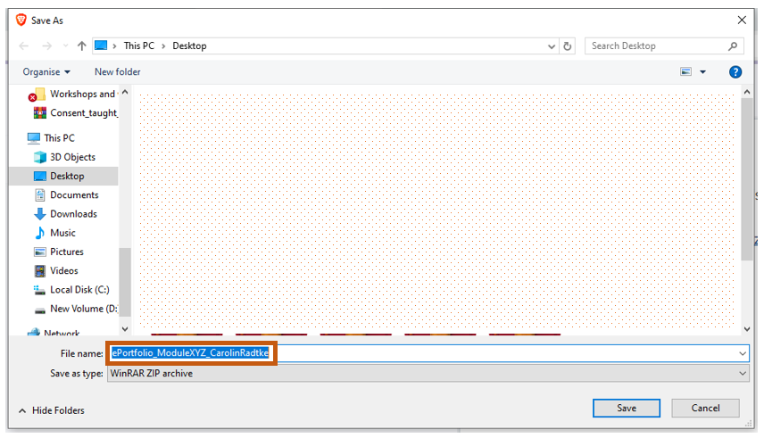 File explorer to save zip file