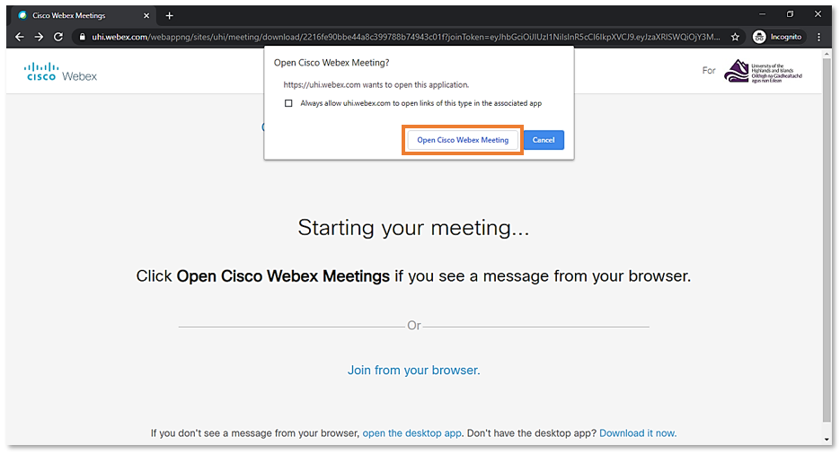 Starting your meeting window in Google Chrome with option to launch the Chrome extension