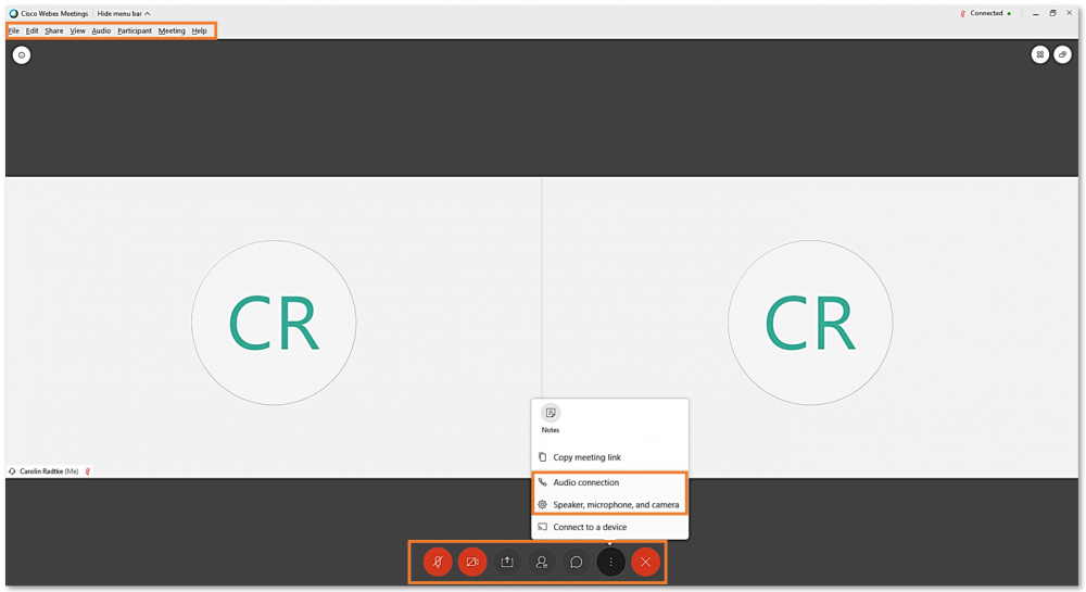 Webex meeting window in the Webex desktop app