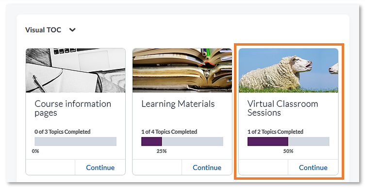 Virtual classroom folder in the Brightspace Visual Table of Contents