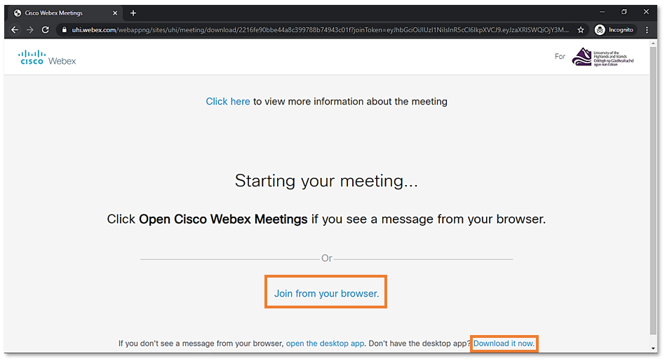 Starting your meeting window in Google Chrome