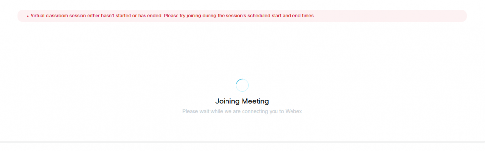 Webex Joining Meeting screen with error message