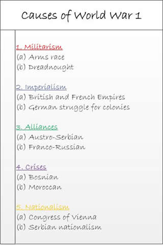 Causes of World War 1 linear notes