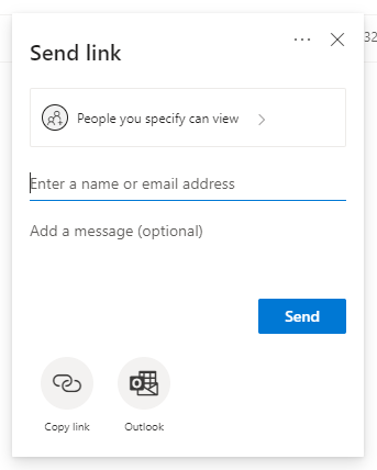 Screenshot of the sharing pop-up window