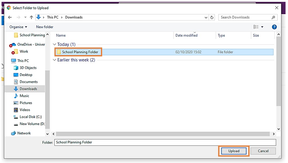 School Planning Folder template in the File explorer